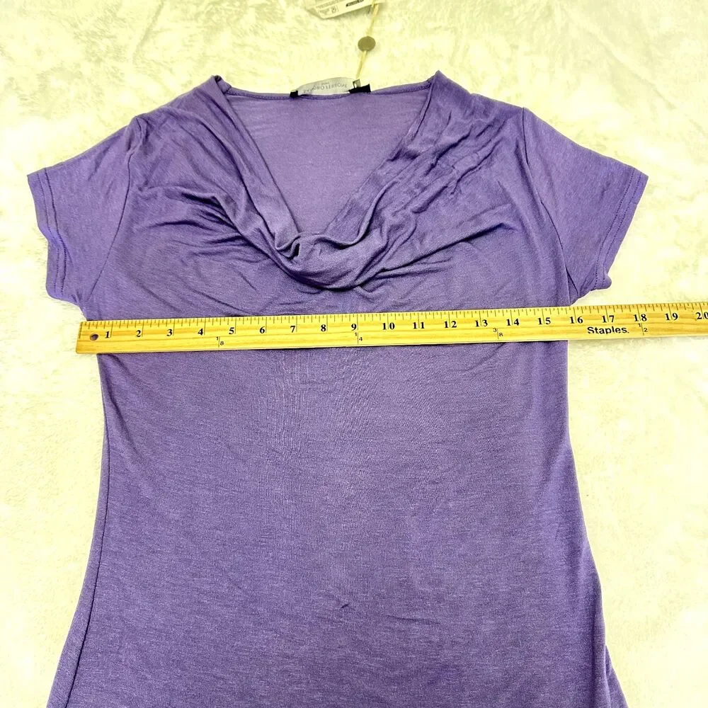 New SANDRO FERRONE Womens Purple Cowl Neck Tee-Shirt Soft Top Sz M Made in Italy - Picture 10 of 10